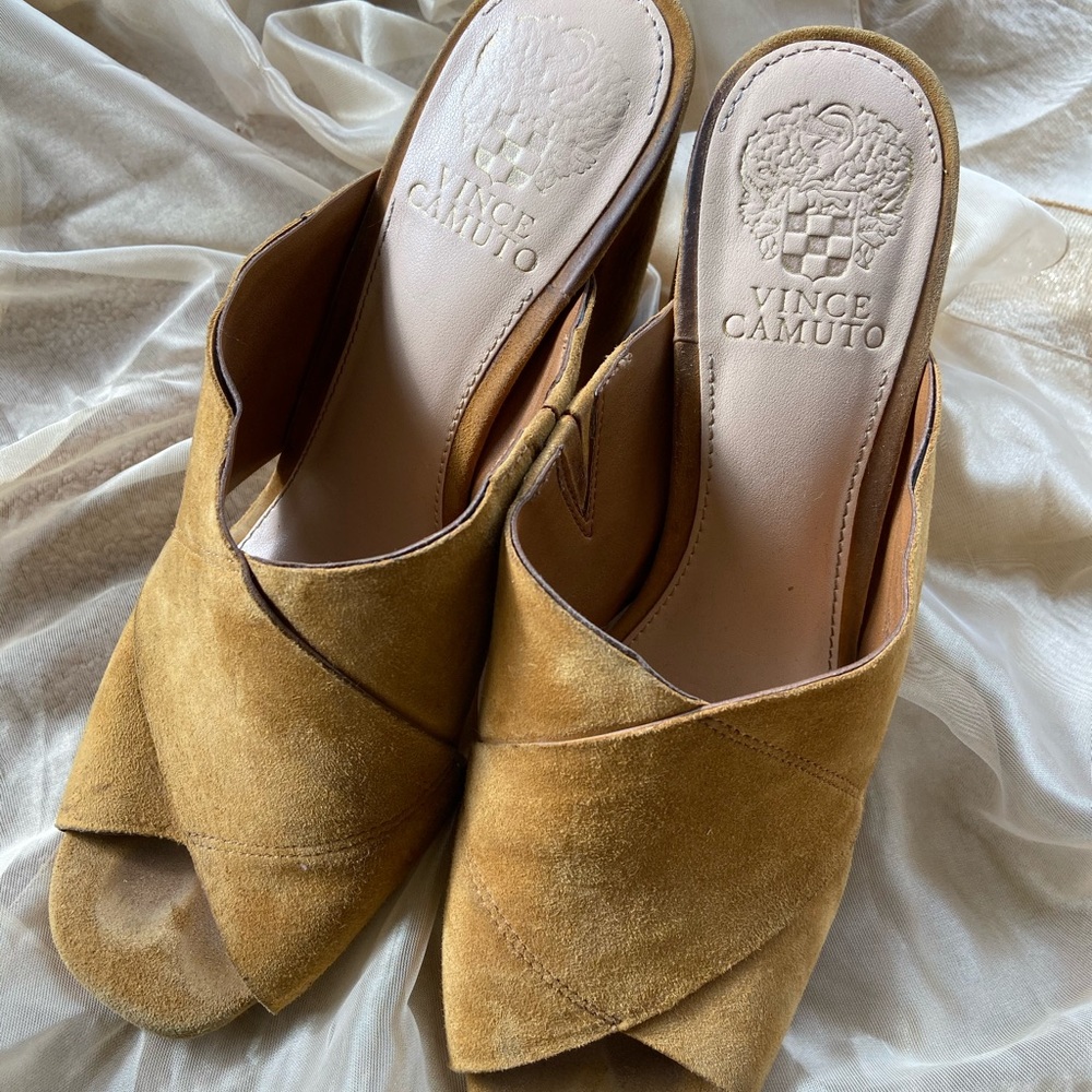 Vince Camuto "Jevan" Suede Crossover Chunky Mules